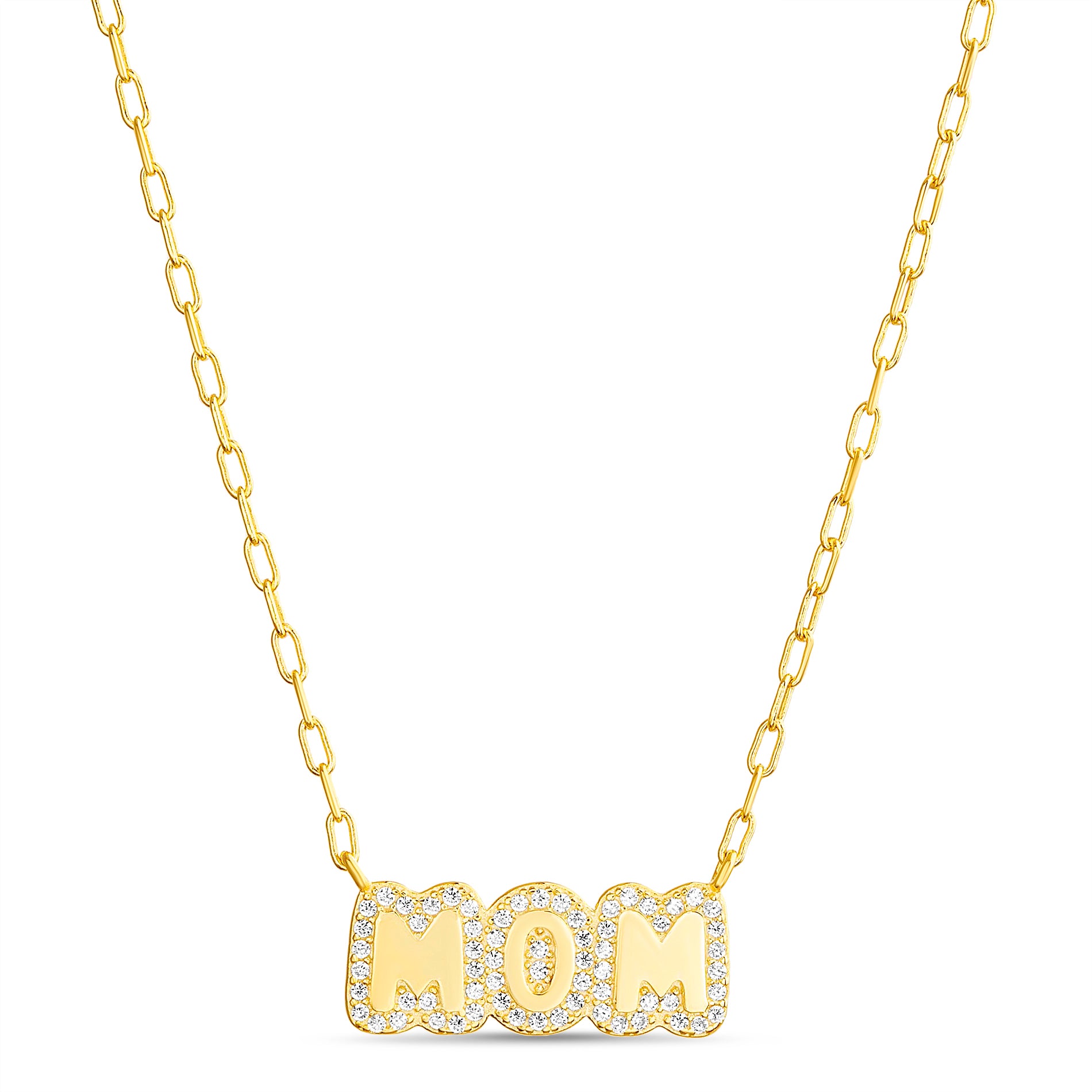 Gold CZ "Mom" Pave Signet Necklace